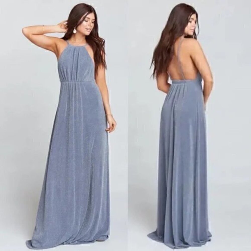 Show Me Your Mumu Amanda Maxi Bridesmaid Dress in Dancing Queen Shine Smoke NWT